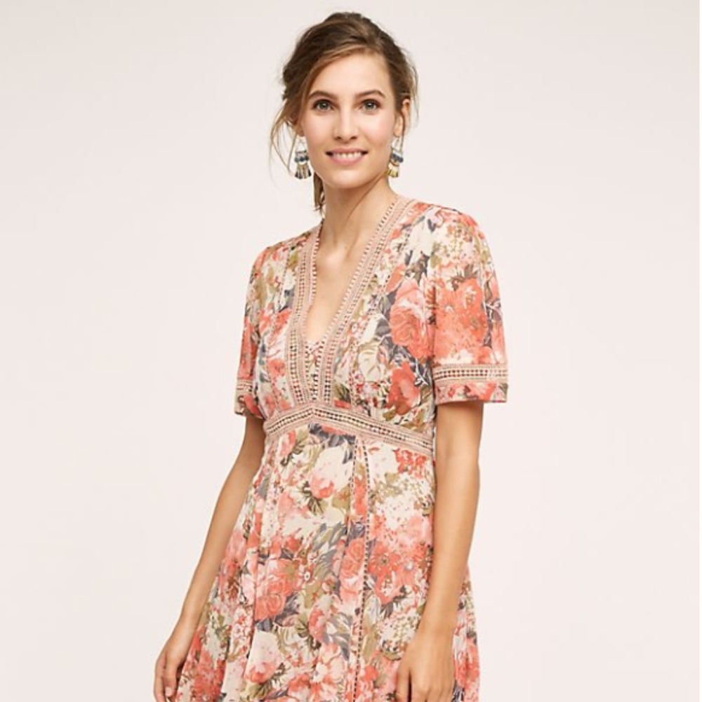 Anthropologie Ranna Gill Rose Bouquet Dress Size 6